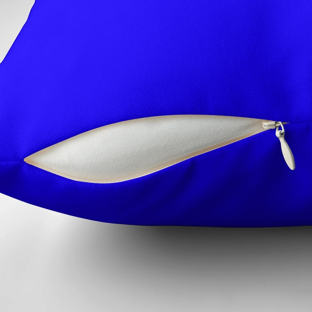 Neon blue decorative pillow with a vibrant, bold color