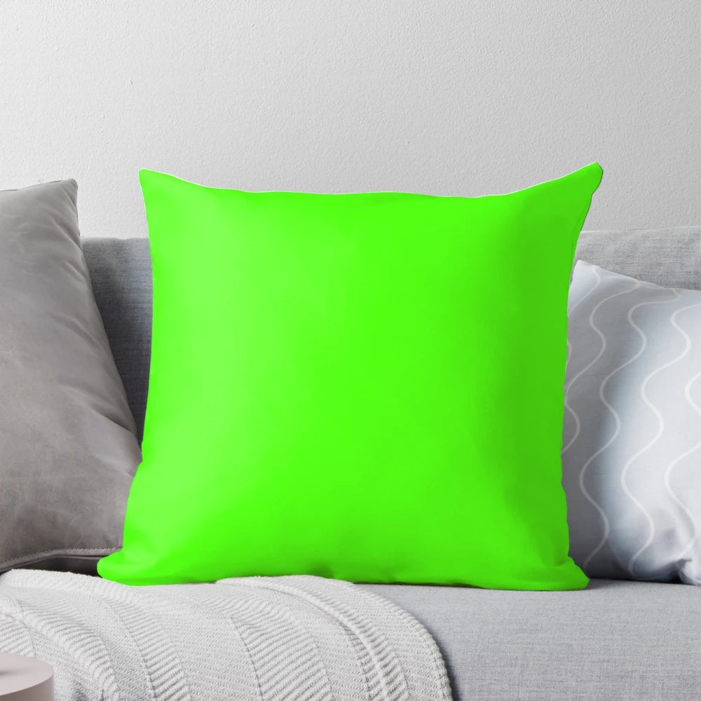 Neon green throw pillow with a bright, fluorescent hue
