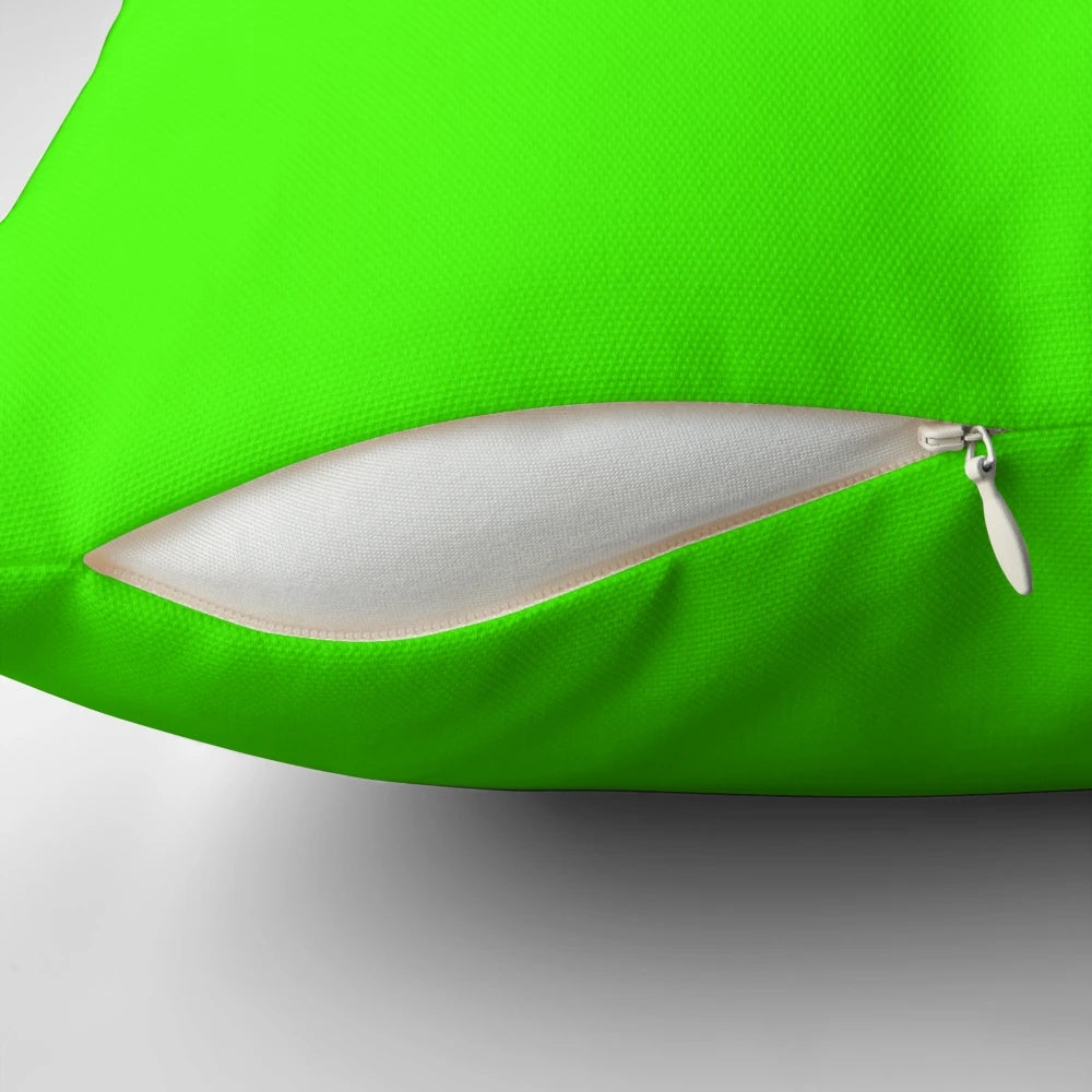 Neon green throw pillow with a bright, fluorescent hue