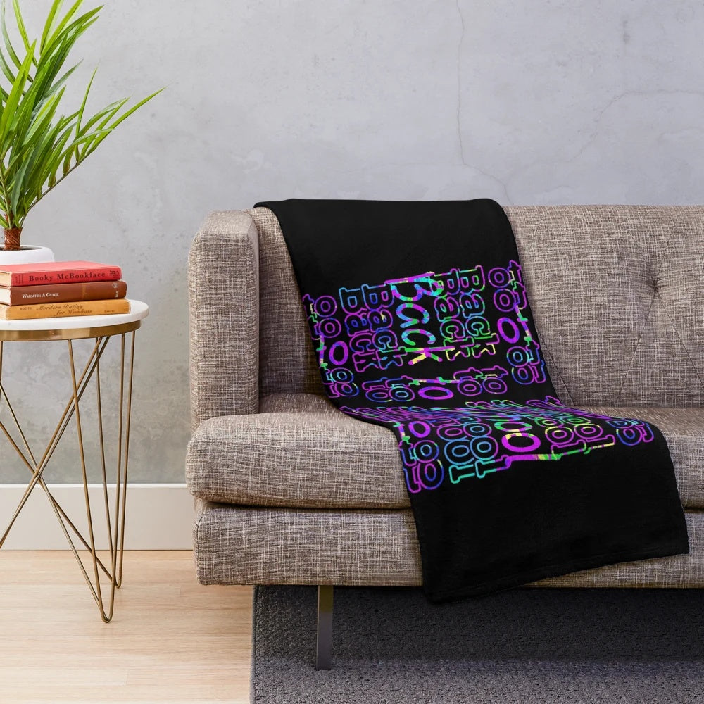 Neon lights plush blanket with colorful typography art for students