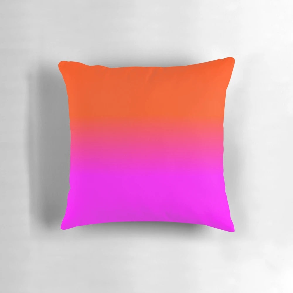 Neon orange and hot pink ombre fade decorative pillow