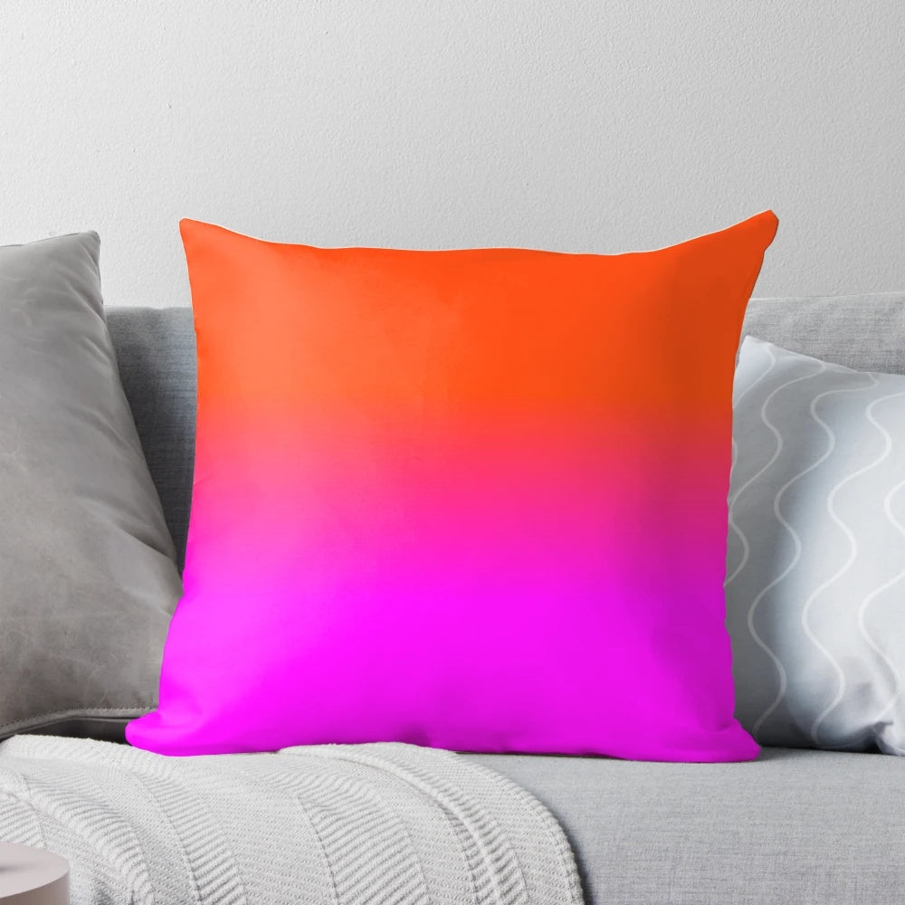 Neon orange and hot pink ombre fade decorative pillow