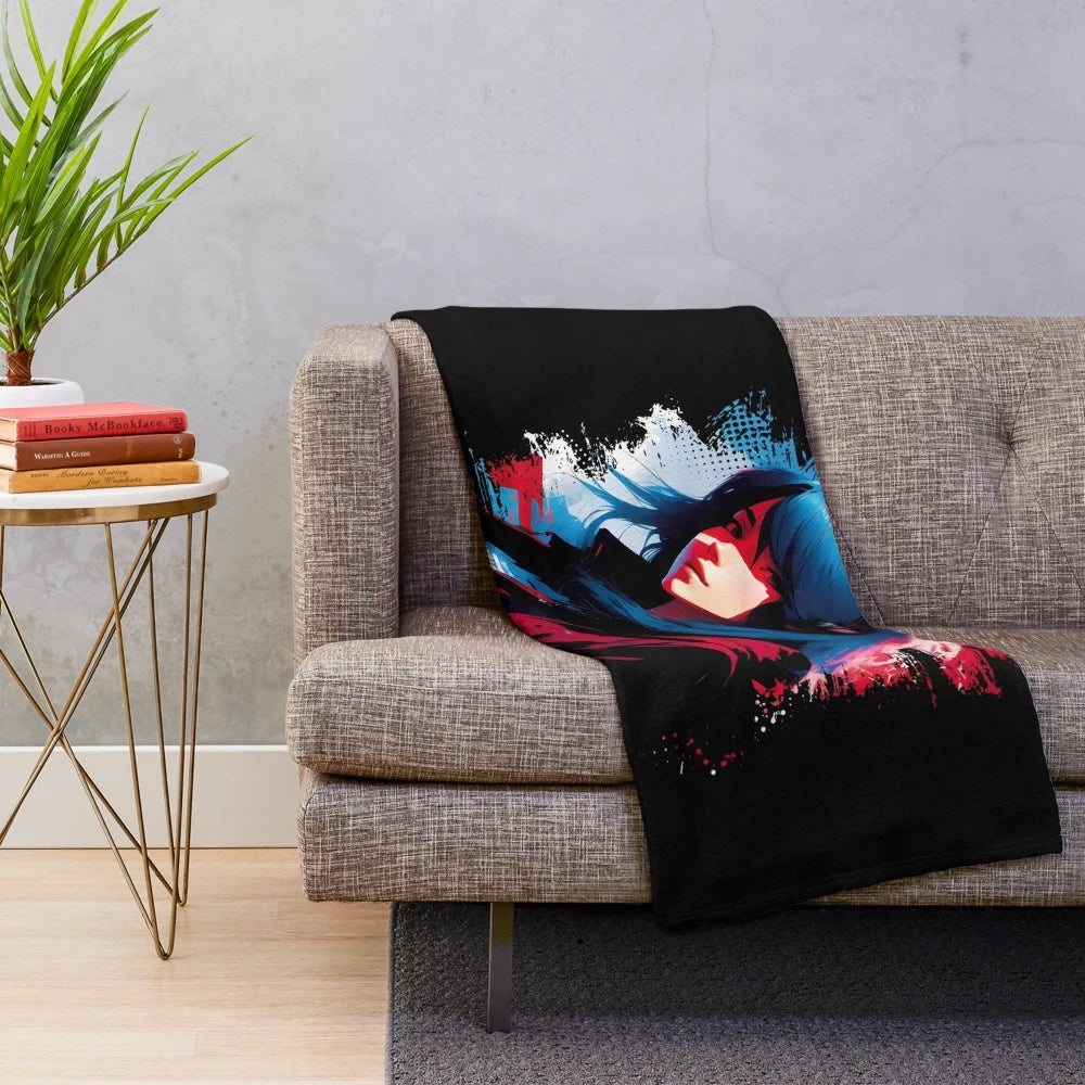 Neon Pulse Plush Blanket with cyberpunk, anime-inspired design