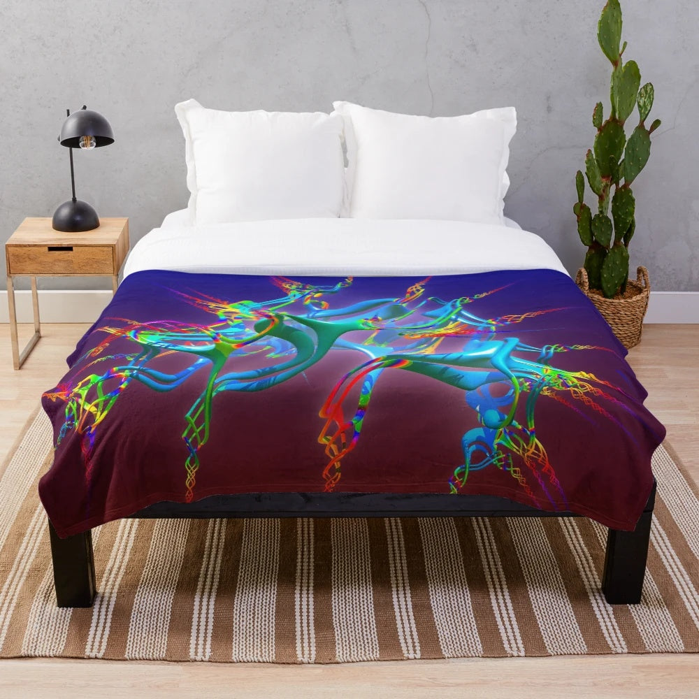 Vibrant neurons connection plush blanket with abstract, fantasy, and colorful design