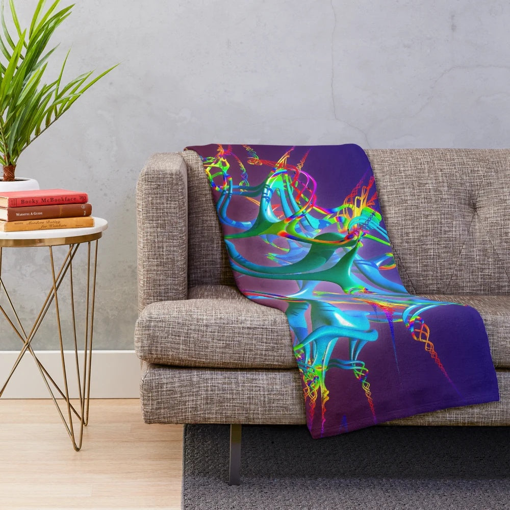 Vibrant neurons connection plush blanket with abstract, fantasy, and colorful design