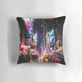 Pillow featuring a colorful and dynamic night skyline of New York City