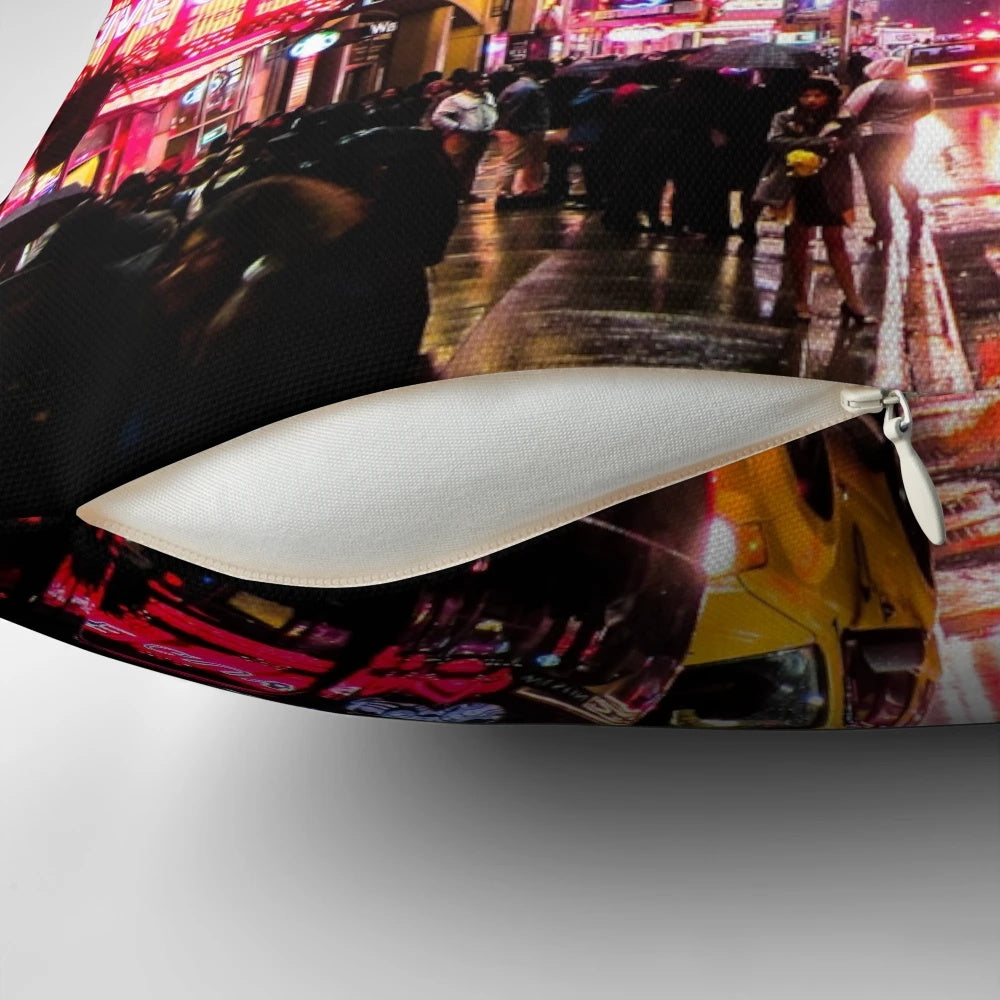 Pillow featuring a colorful and dynamic night skyline of New York City