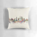 Colorful watercolor painting of the New York City skyline printed on a soft pillow