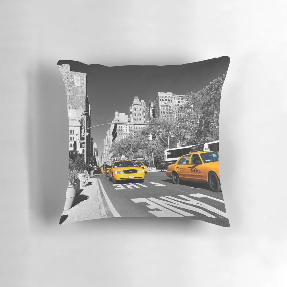 Colorful yellow New York taxi cab on a city street, perfect for photography enthusiasts