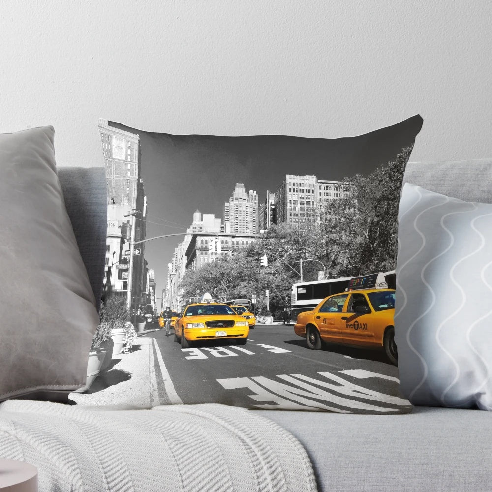 Colorful yellow New York taxi cab on a city street, perfect for photography enthusiasts