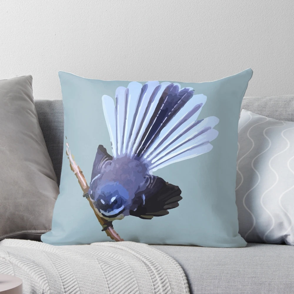 Colorful New Zealand Fantail Bird Pillow