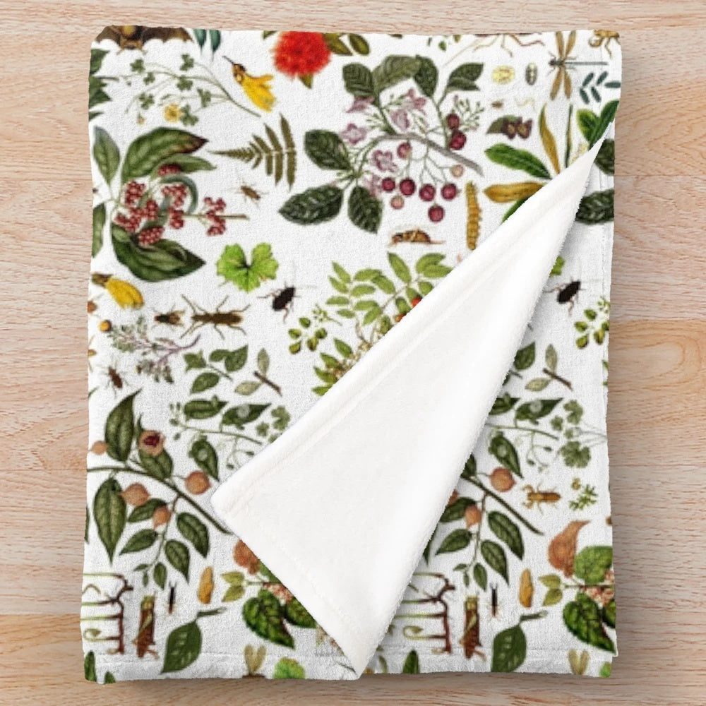New Zealand nature plush blanket featuring diverse flora and fauna