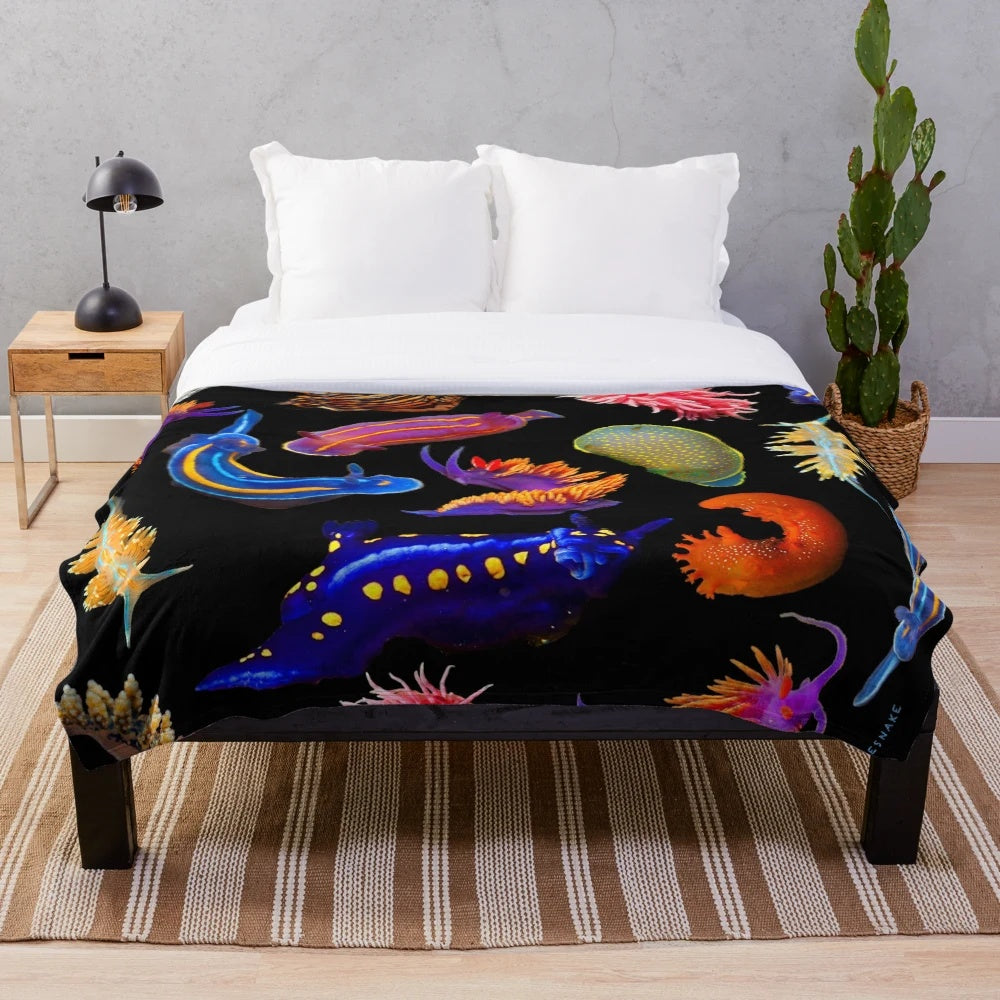 Colorful nudibranch sea slug plush blanket