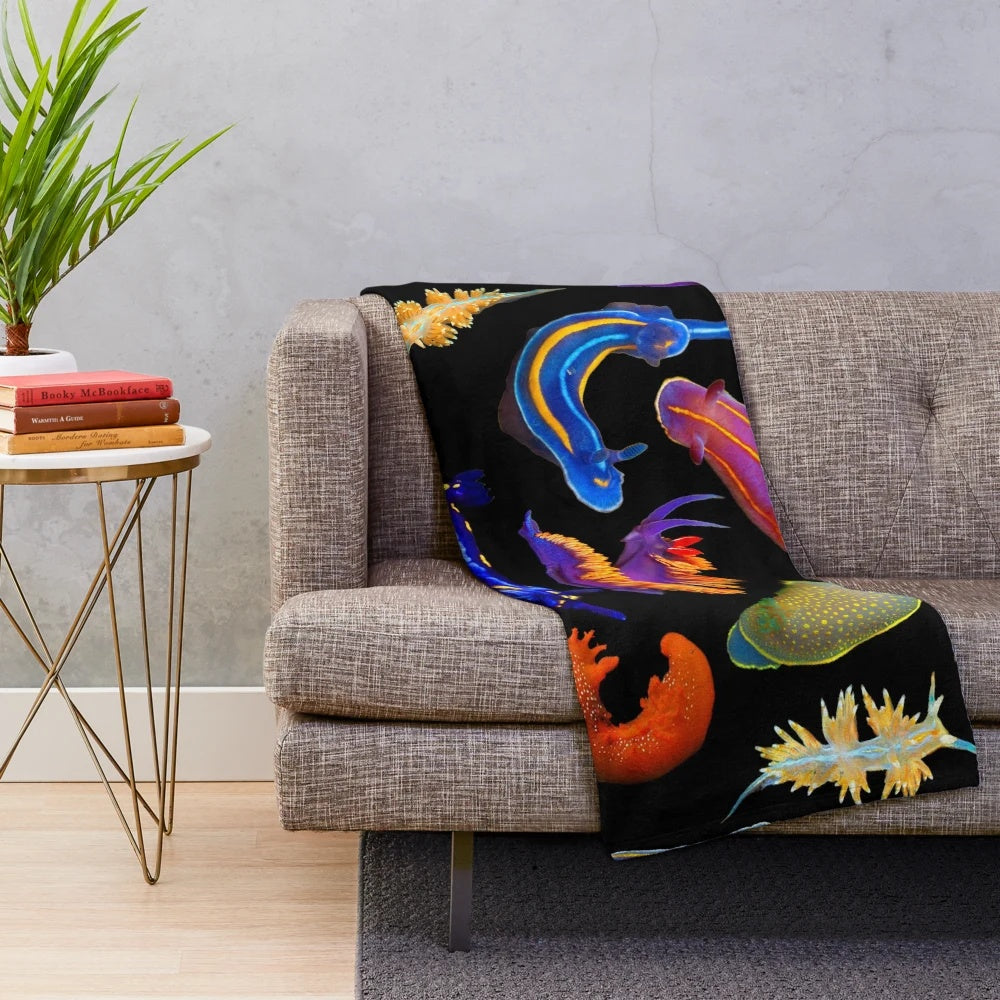 Colorful nudibranch sea slug plush blanket