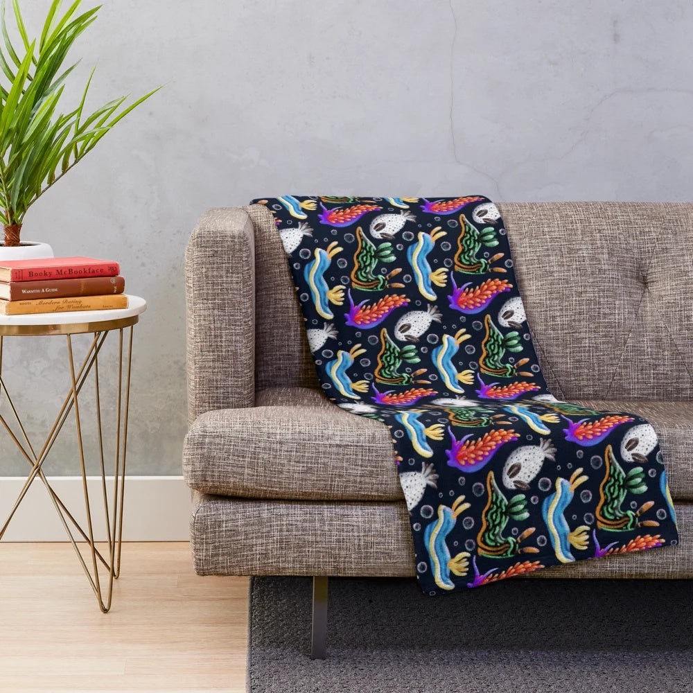 Colorful nudibranchs plush blanket with vibrant sea slug design