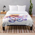 Colorful watercolor octopus plush blanket for bedroom or beach house