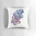Colorful octopus-shaped pillow in watercolor shades of blue, pink, and purple