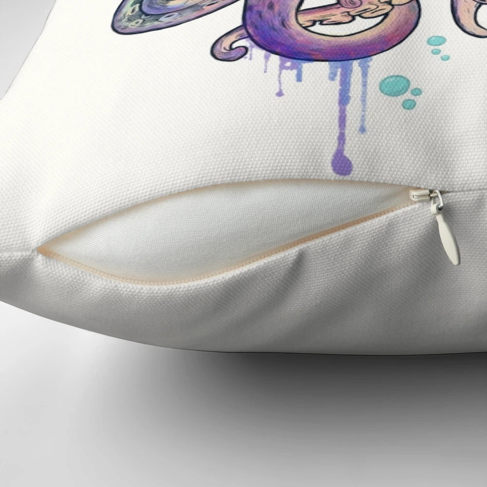 Colorful octopus-shaped pillow in watercolor shades of blue, pink, and purple
