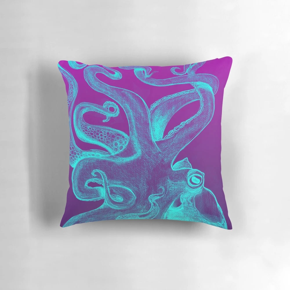 Colorful octopus-shaped pillow in blue and purple tones.