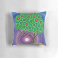 Colorful decorative throw pillow featuring an apple tree art design in autumnal hues