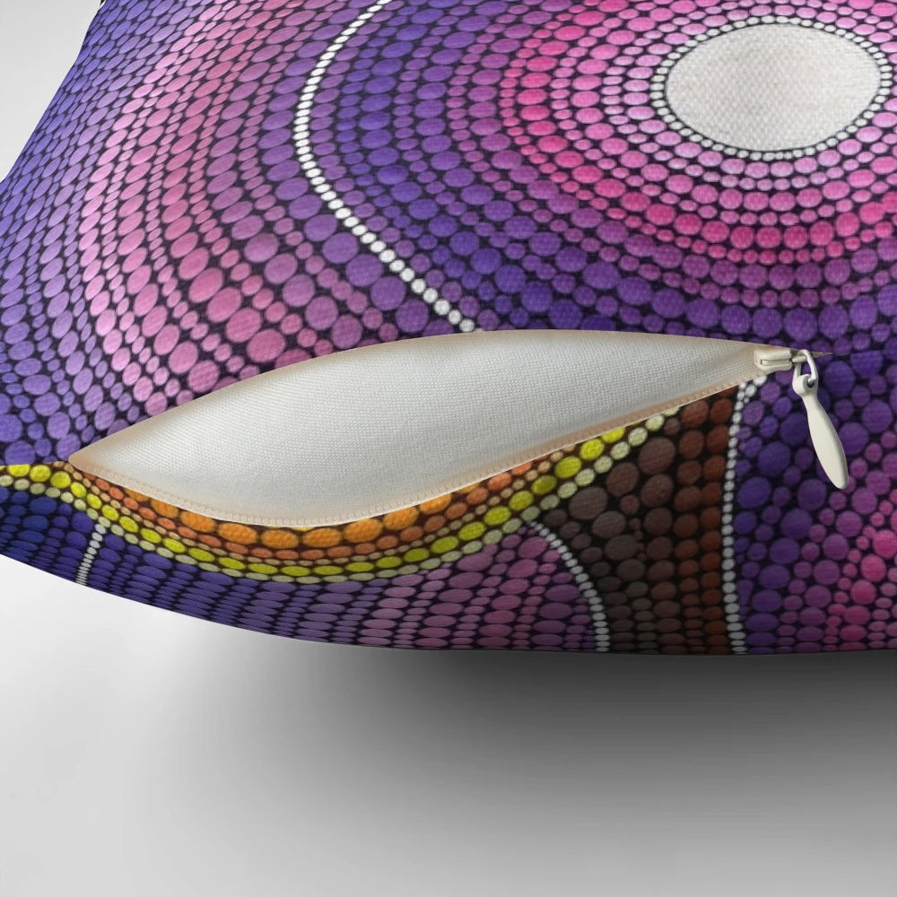 Colorful decorative throw pillow featuring an apple tree art design in autumnal hues