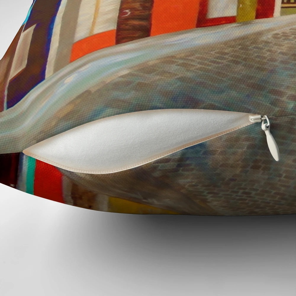 Colorful pillow featuring a scenic view of the historic streets of Old San Juan, Puerto Rico