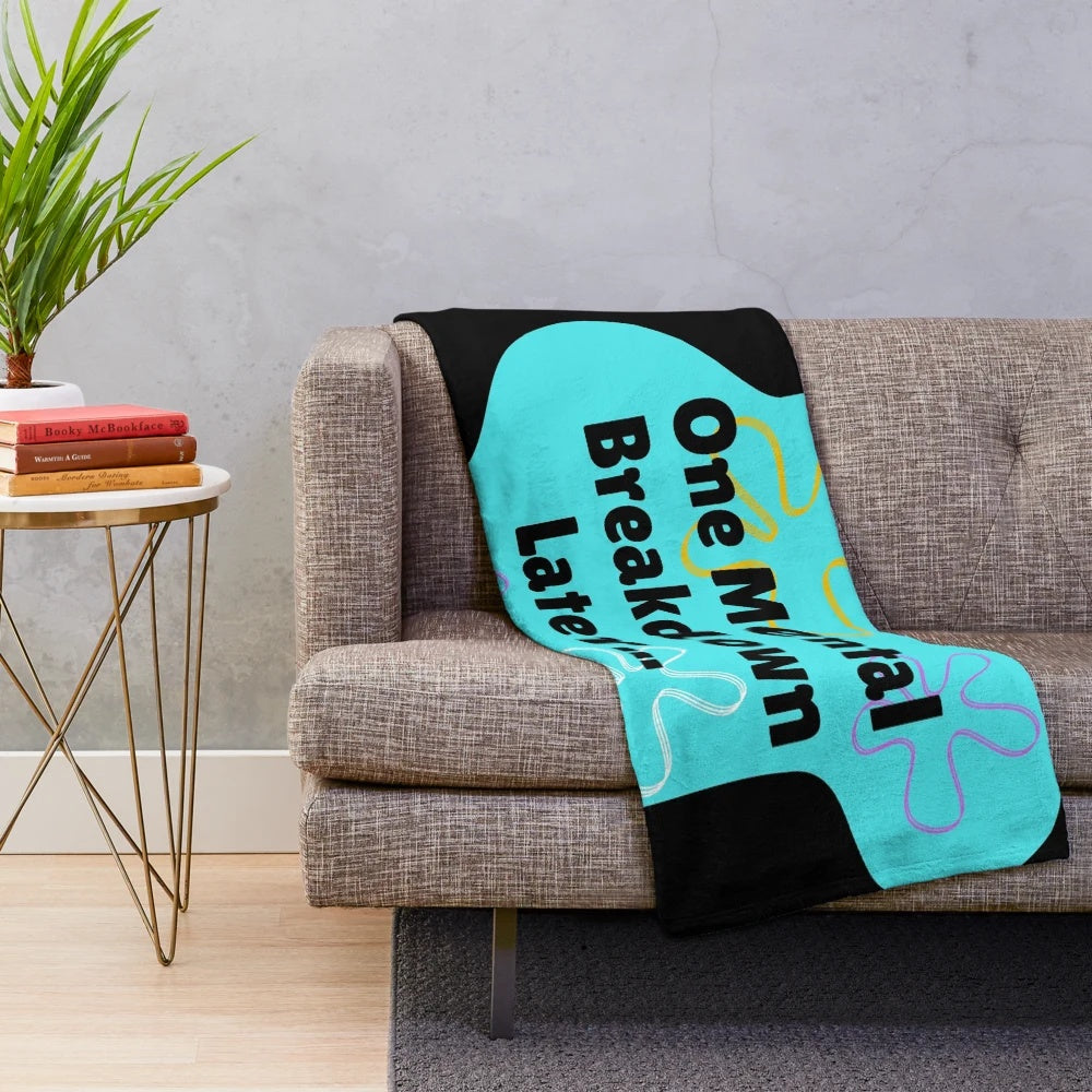One Mental Breakdown Later" Spongebob-inspired plush blanket with vibrant pop art design