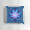 Vibrant op art pillow featuring a geometric abstract optical illusion design in red and orange tones.