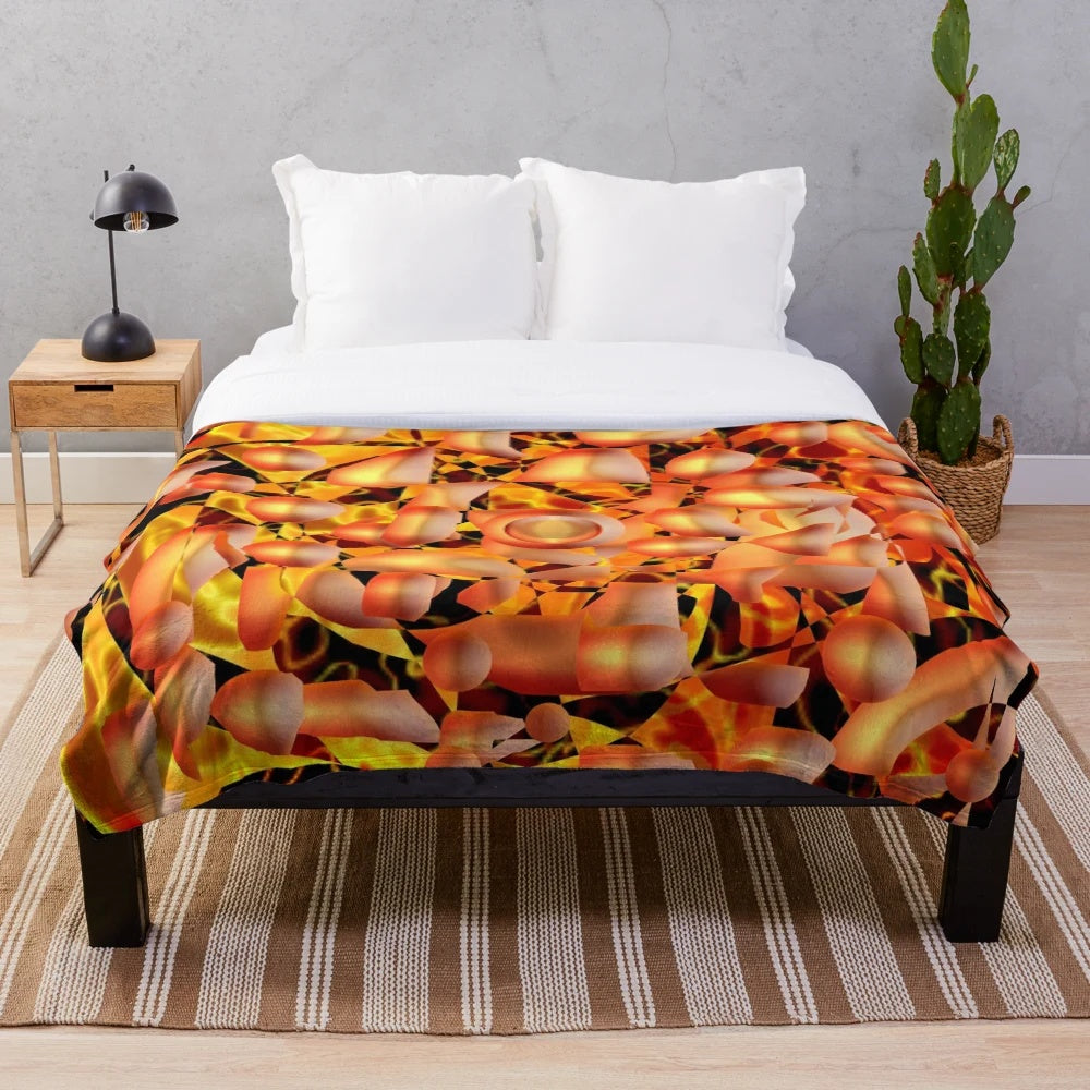 Orange abstract plush blanket with a vibrant, modern pattern