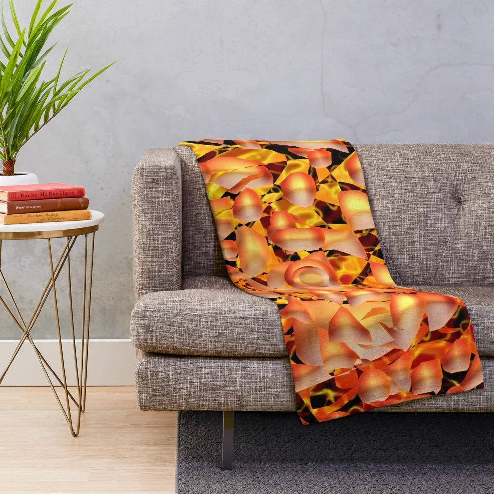Orange abstract plush blanket with a vibrant, modern pattern