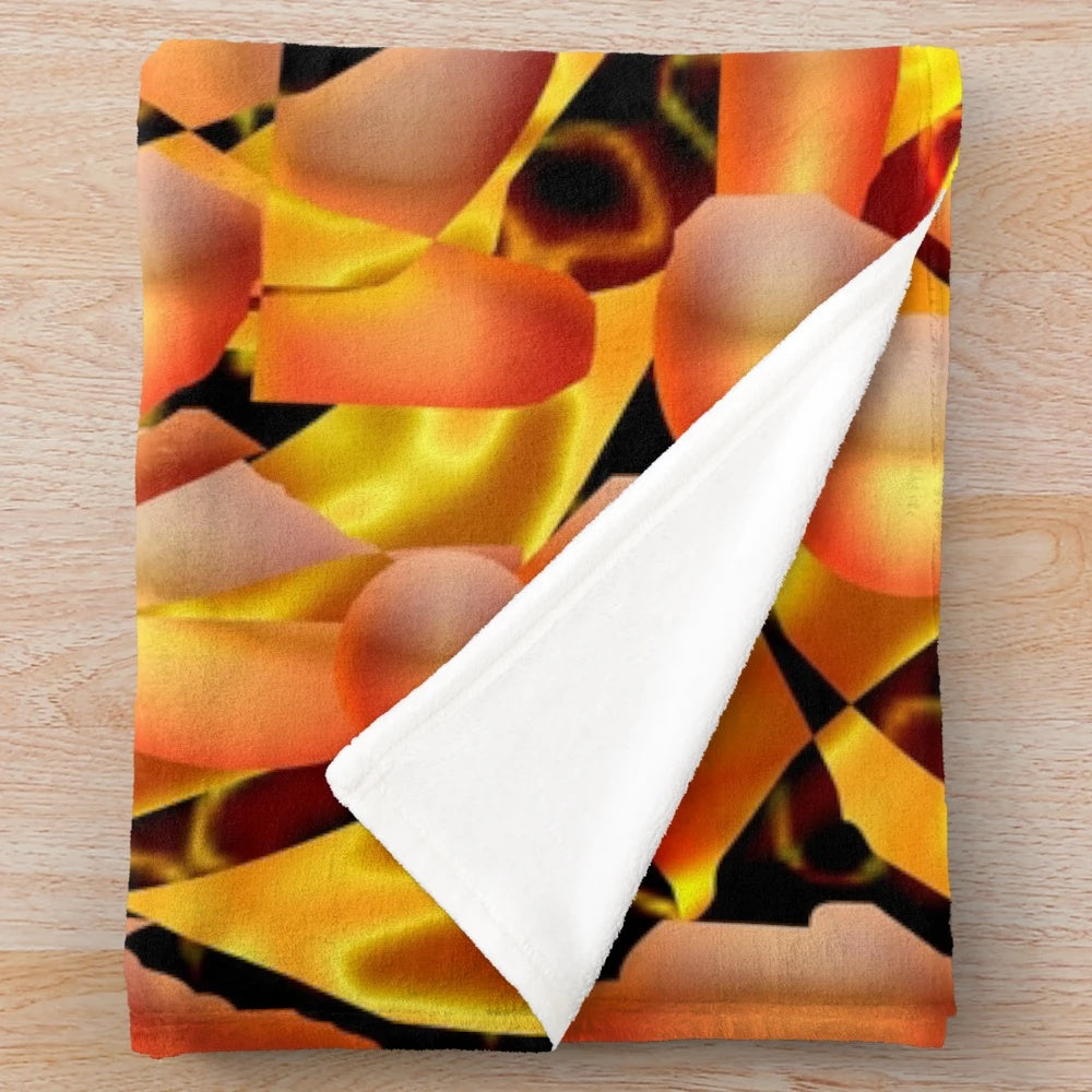 Orange abstract plush blanket with a vibrant, modern pattern