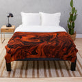 Orange and black fiery marble abstract plush blanket