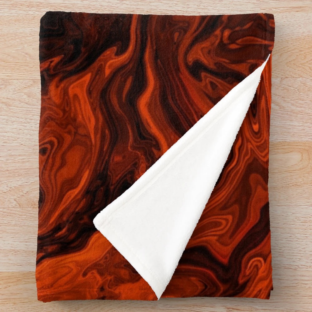 Orange and black fiery marble abstract plush blanket
