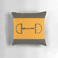 Vibrant orange and taupe colored horse bit themed pillow