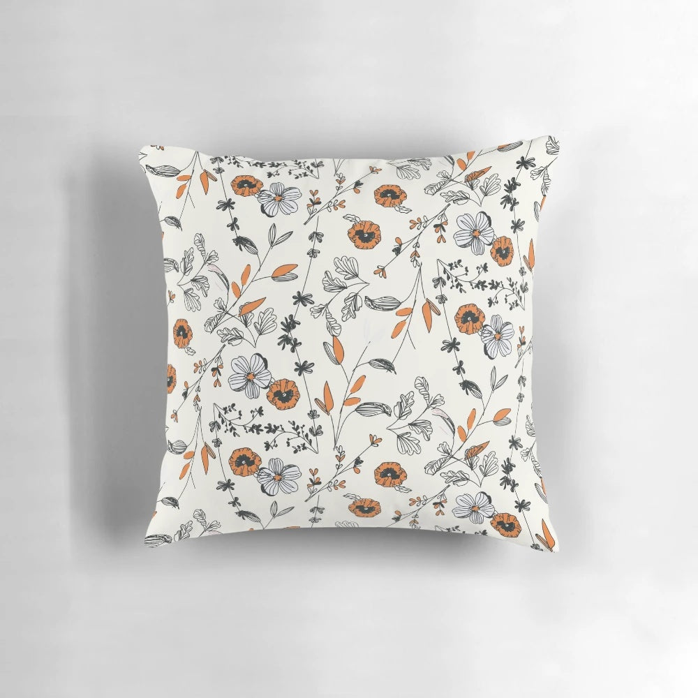 Orange and white floral pattern decorative throw pillow