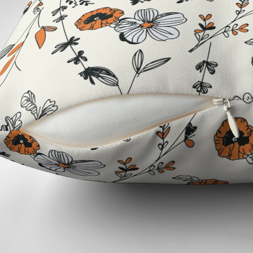 Orange and white floral pattern decorative throw pillow