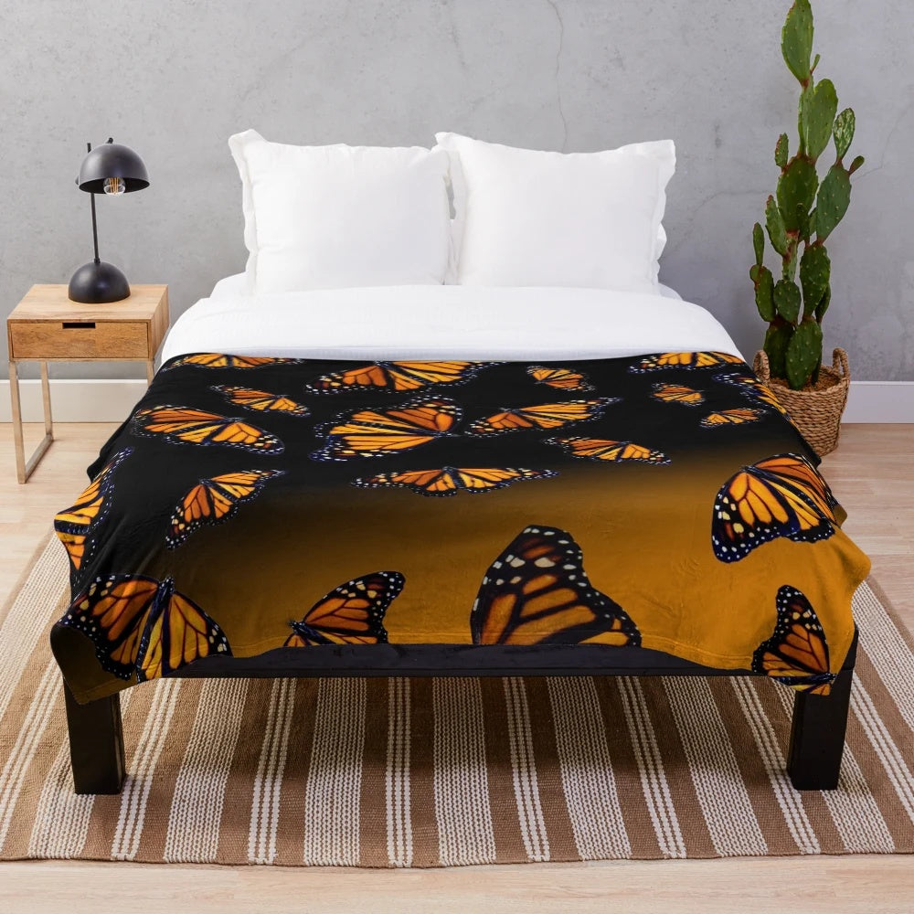 Orange monarch butterfly plush blanket