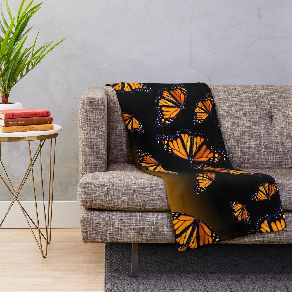Orange monarch butterfly plush blanket