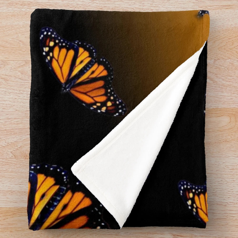 Orange monarch butterfly plush blanket