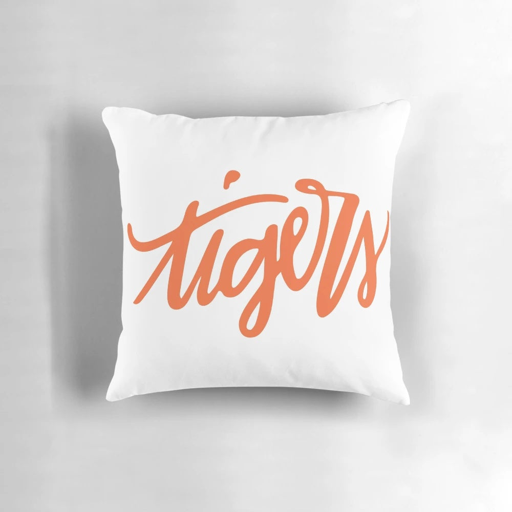 Colorful orange and purple tigers graphic accent pillow