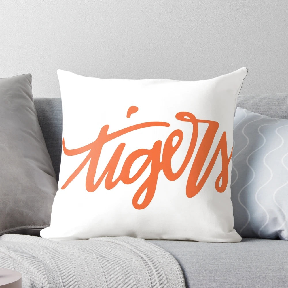 Colorful orange and purple tigers graphic accent pillow