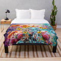 Organic machine-made plush blanket with cultural patterns and sci-fi fantasy designs