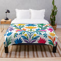 Otomi flowers plush blanket with colorful Mexican-inspired art