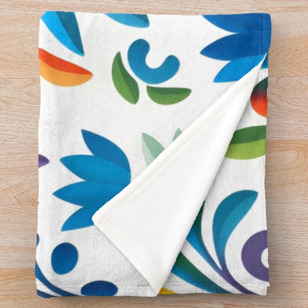 Otomi flowers plush blanket with colorful Mexican-inspired art