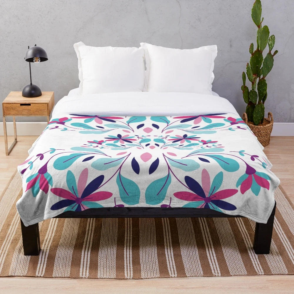 Colorful otomi floral pattern plush blanket