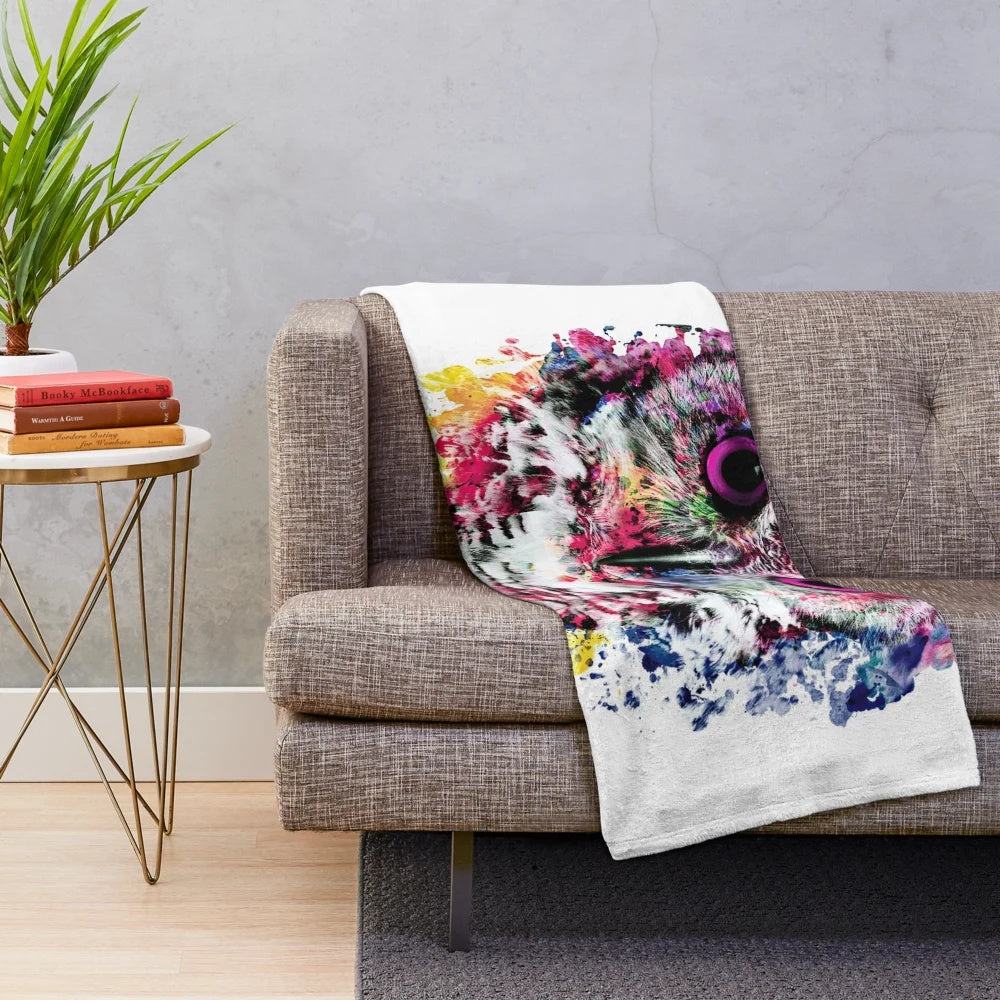 Colorful abstract owl plush blanket for home decor