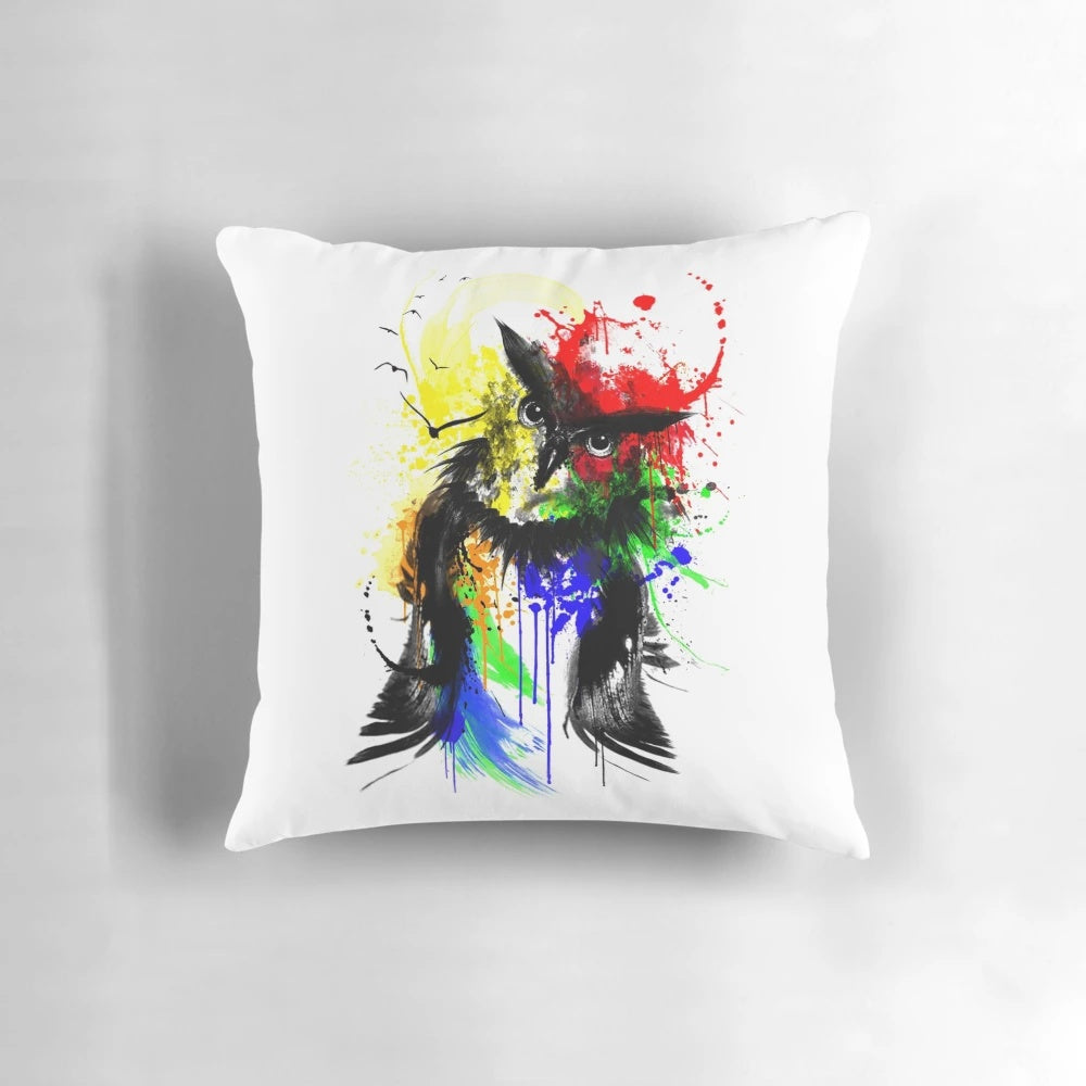 Colorful digital painting of a flying owl in a watercolor style