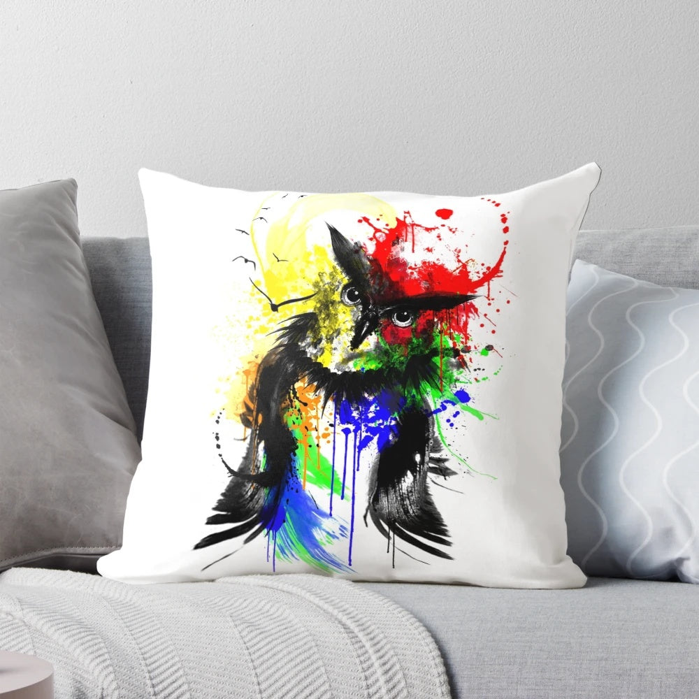 Colorful digital painting of a flying owl in a watercolor style