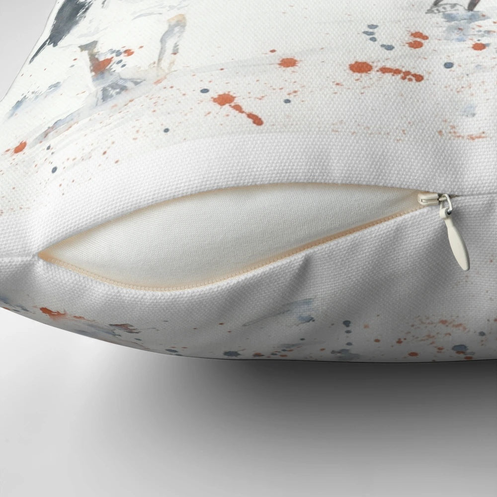 A vibrant watercolor painting of an oystercatcher seabird on a decorative pillow
