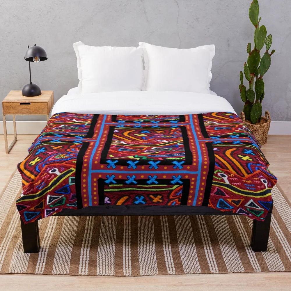 Colorful Panama mola inspired plush blanket